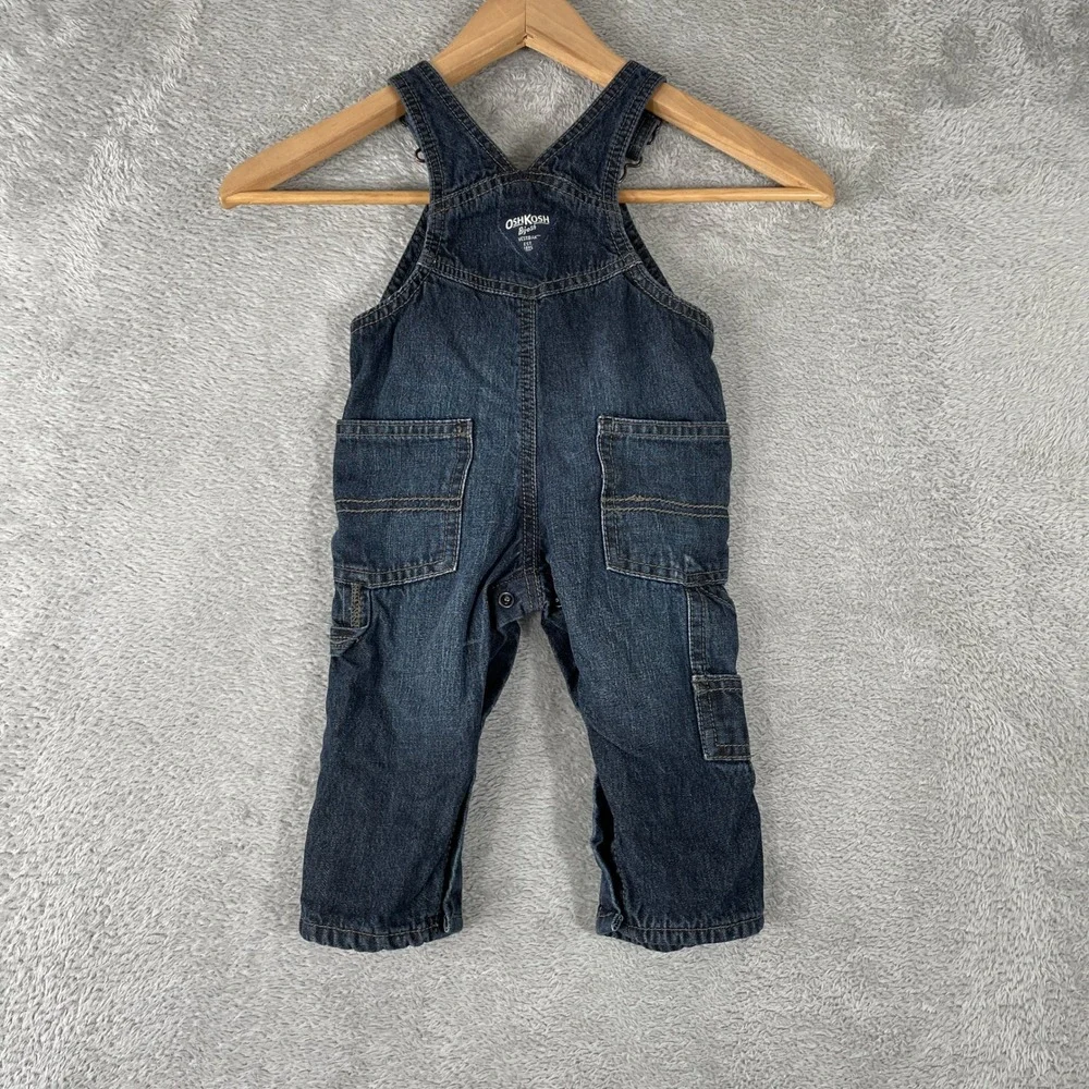 OshKosh B'gosh Denim Overalls Kids 9 Month Blue Flannel Lined Carpenter Workwear